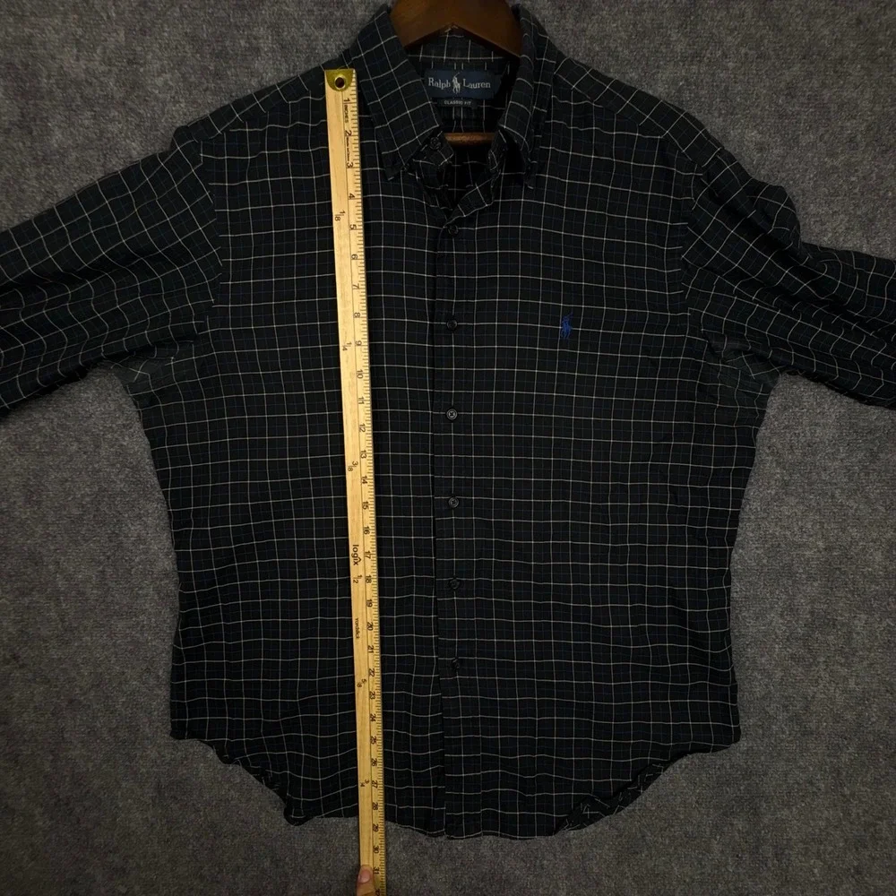 Polo Ralph Lauren Mens Classic Fit Navy Blue Windowpane Check Cotton Shirt XL